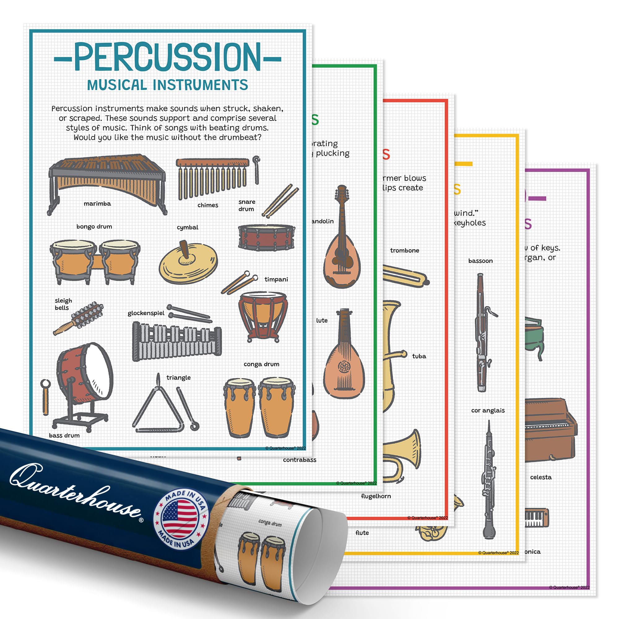 Amazon.com: Quarterhouse 5 Poster Instrument Families Set, Music